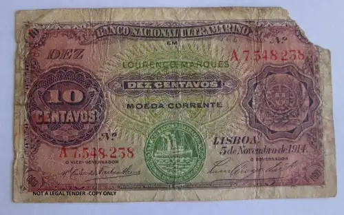 1914 Lisboa 10 Centavos Serial No A 7548238
