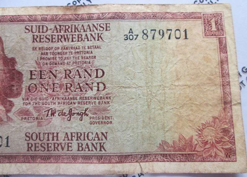 One Rand Republic of South Africa Serial Nr A307 879701