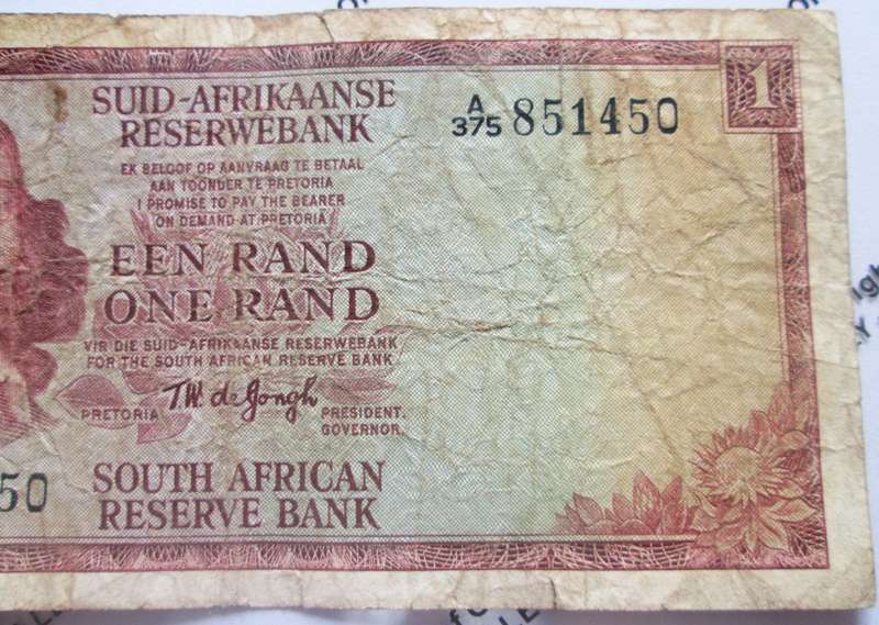 One Rand Republic of South Africa Serial Nr A375 851450