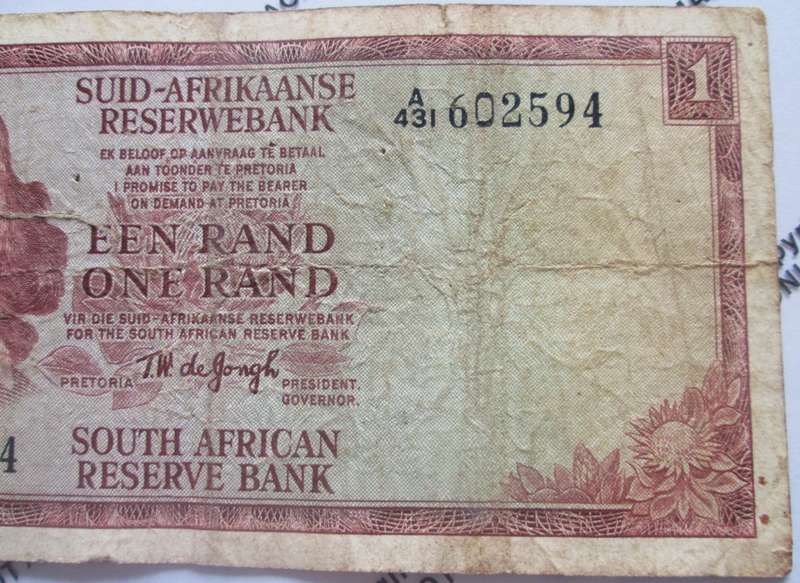 One Rand Republic of South Africa Serial Nr A431 602594