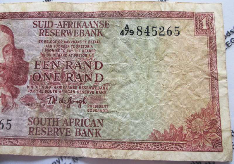 One Rand Republic of South Africa Serial Nr A479 845265