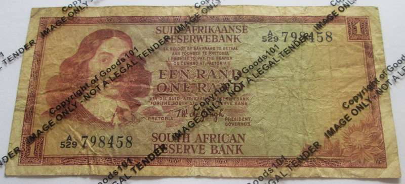 One Rand Republic of South Africa Serial Nr A529 798458