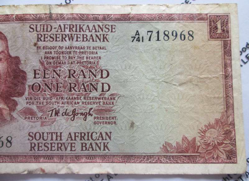 One Rand Republic of South Africa Serial Nr A741 718968