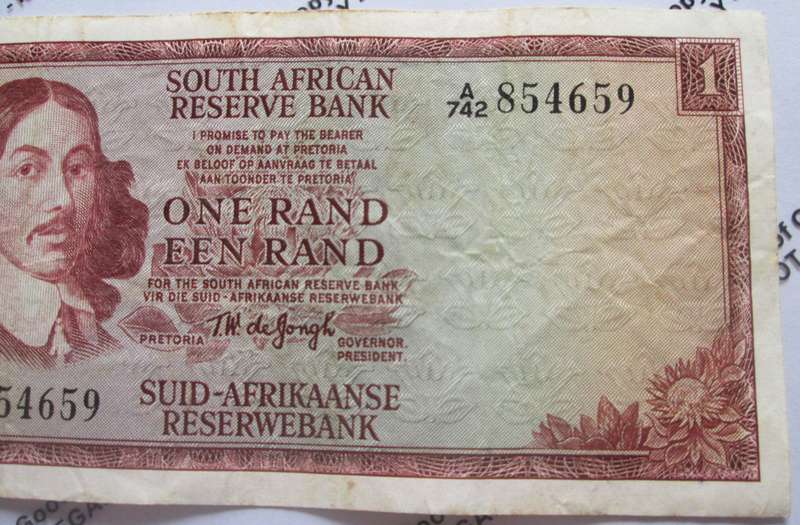 One Rand Republic of South Africa Serial Nr A742 854659