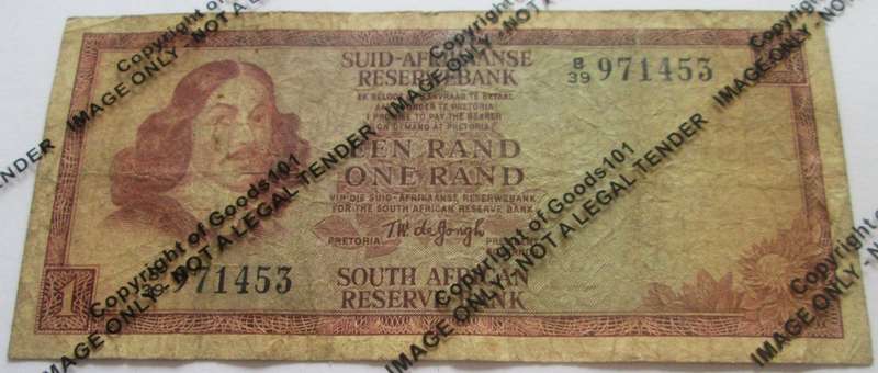 One Rand Republic of South Africa Serial Nr B39 971453