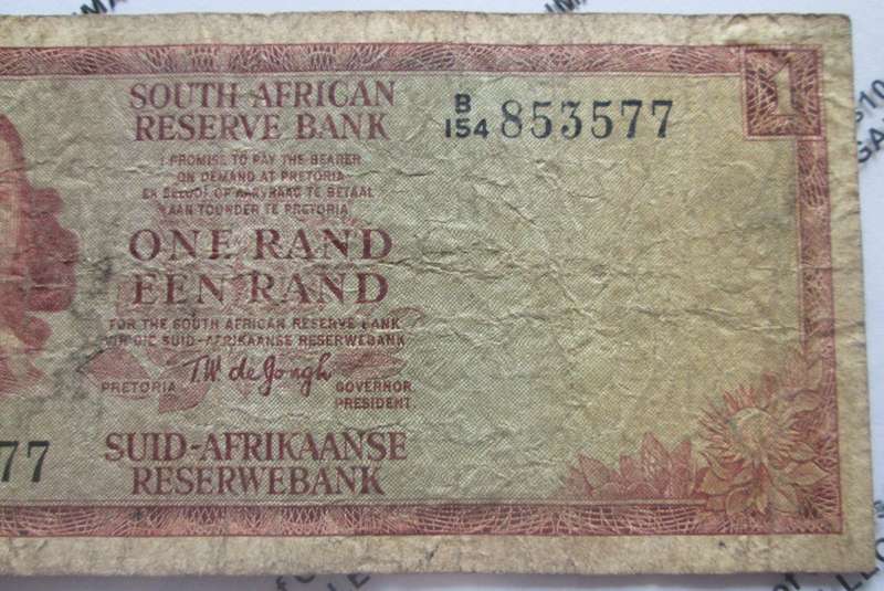 One Rand Republic of South Africa Serial Nr B154 853577