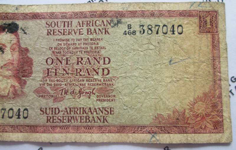 One Rand Republic of South Africa Serial Nr B468 387040