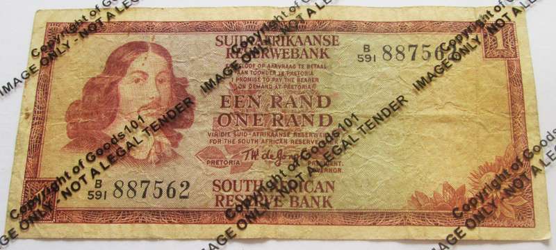 One Rand Republic of South Africa Serial Nr B591 887562