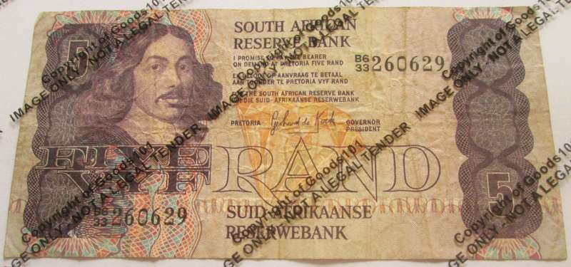 Five Rand Republic of South Africa Serial Nr B633 260629