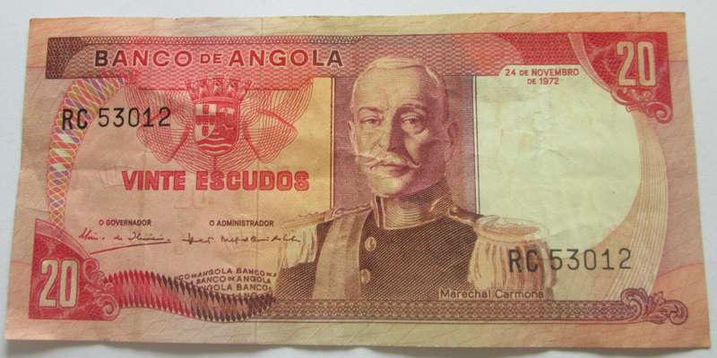 1972 Angola 20 Escudos Serial No RC 53012