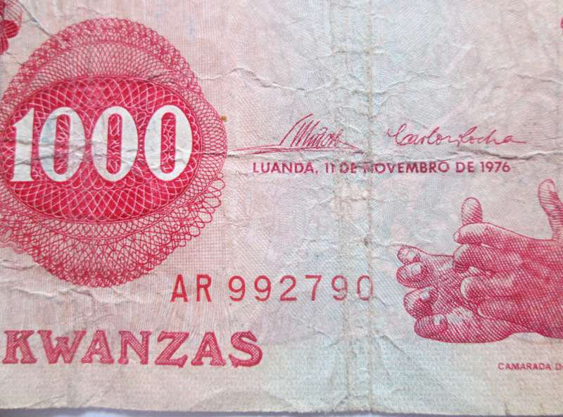1976 Angola 1000 Kwanzas Serial No AR 992790