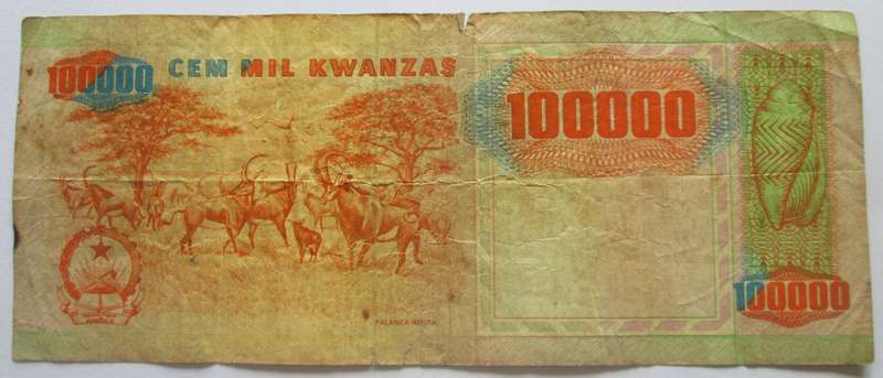 1991 Angola 100 000 Kwanzas Serial No HF 3739400