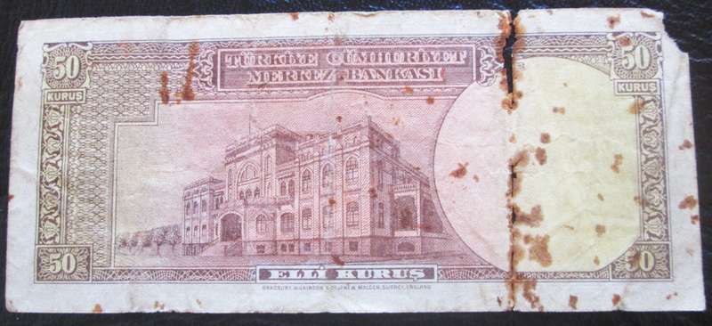 1930 Turkey 50 Kurus Serial No B19 459142