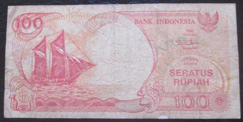1992 Indonesia 100 Rupiah Serial No JGL 012971