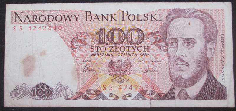 1986 Poland 100 Zlotys Serial No SS 24680