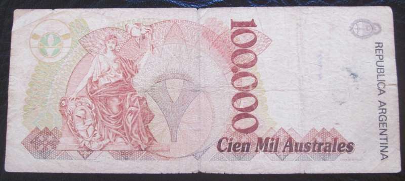 1990 - 1991 Argentina 100 000 Australes Serial No 36 382789A