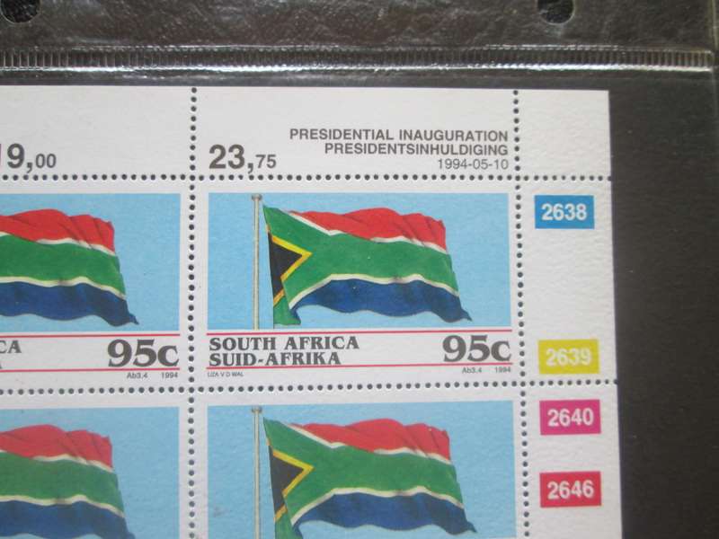 1994 South Africa Presidential Inauguration Flag Stamps Sheet
