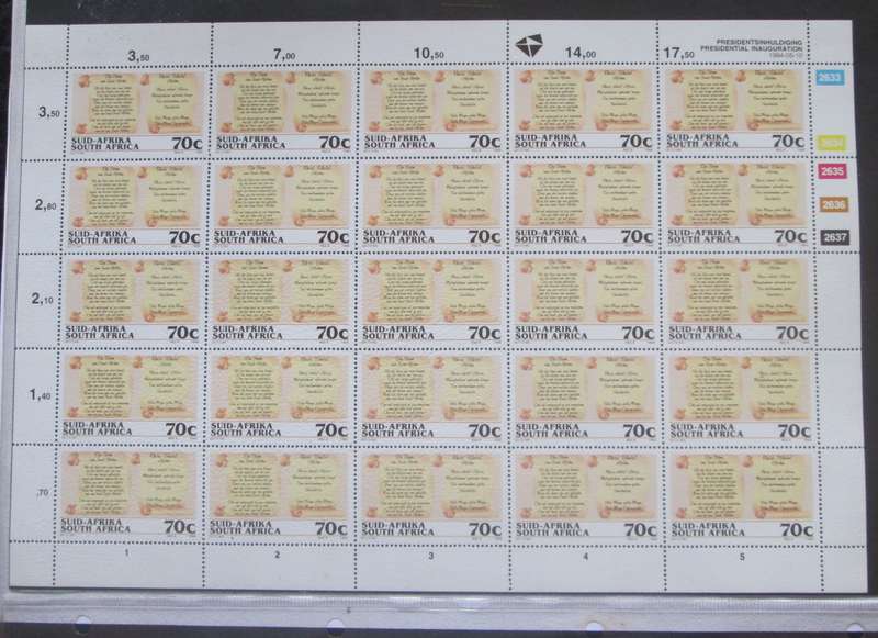 1994 South Africa Presidential Inauguration National Anthem Stamps Sheet