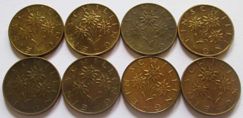 1 Schilling Austria 1972 - 1973 + 1979 + 1981 - 1982 + 1985 + 1987 + 1989