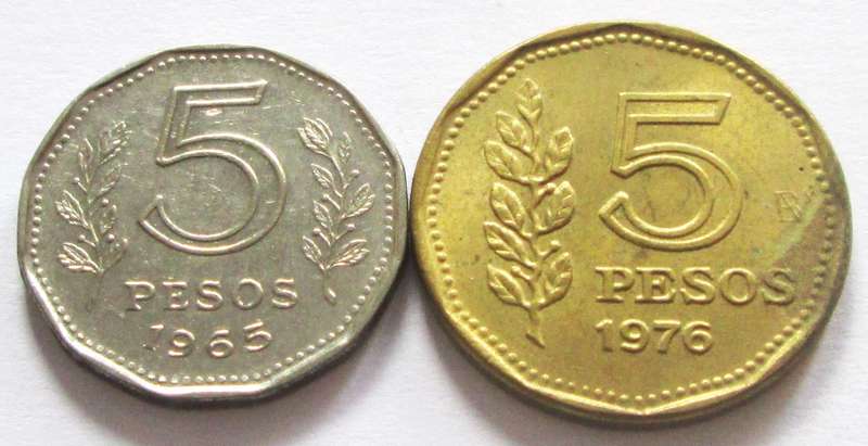 5 Pesos Argentina 1965 + 1976