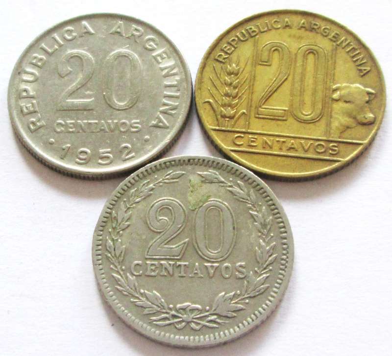 20 Centavos Argentina 1924 + 1942 + 1952