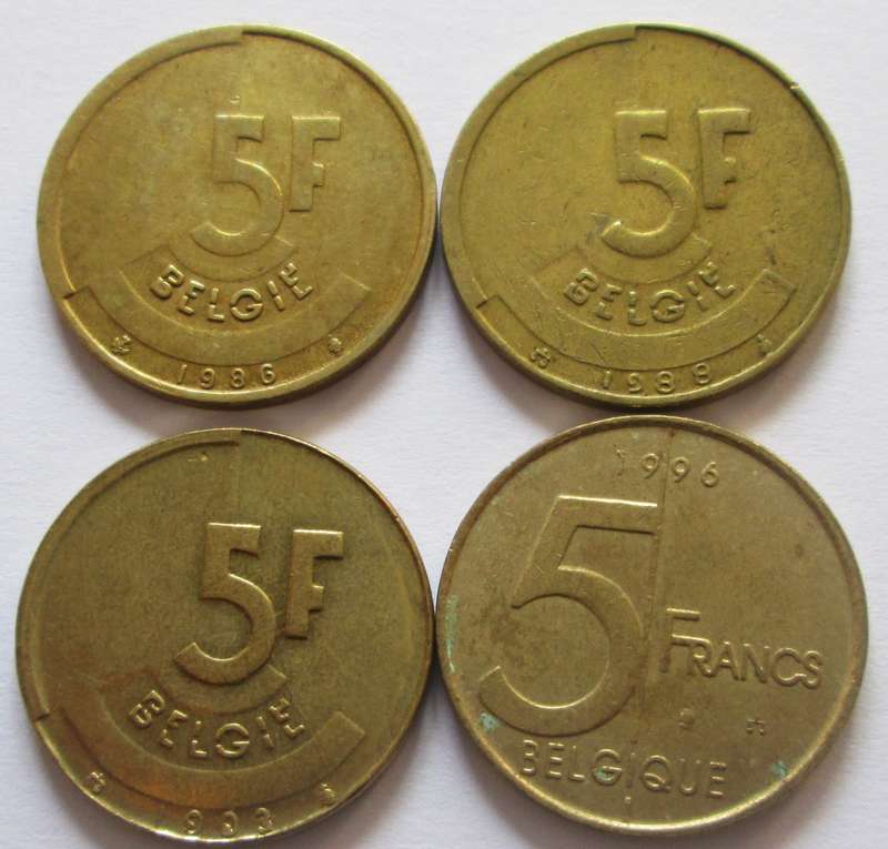 5 Francs Belgium 1983 + 1988 + 1993 + 1996