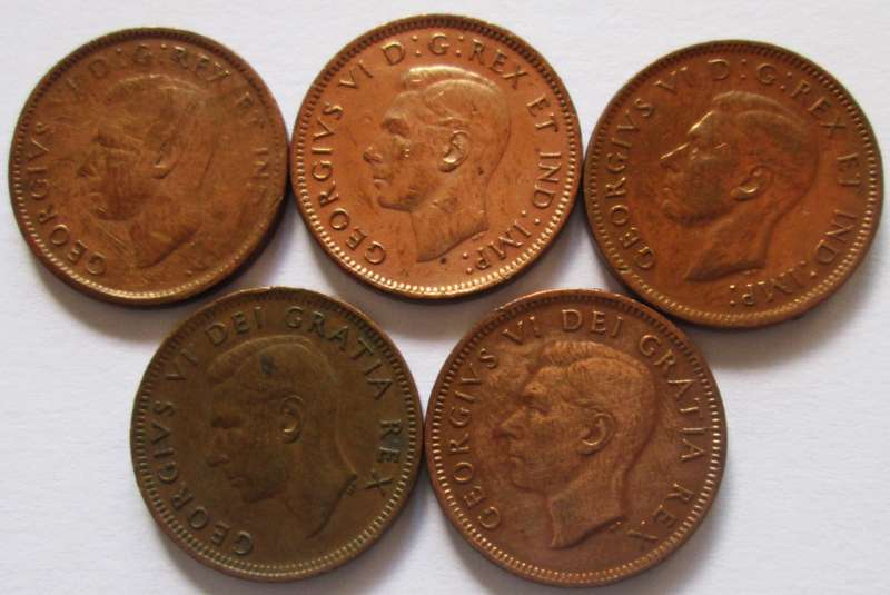 1 Cent Canada 1943 + 1946 + 1947 + 1949 + 1951