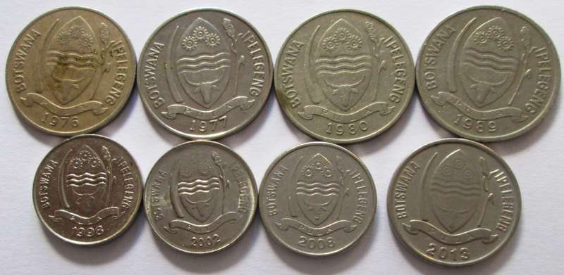10 Thebe Botswana 1976 + 1977 + 1980 + 1989 + 1998 + 2002 + 2008 + 2013