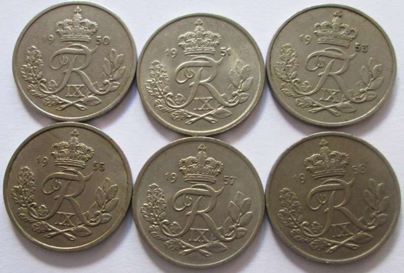 25 Ore Denmark 1950 + 1951 + 1953 + 1955 + 1957 + 1958