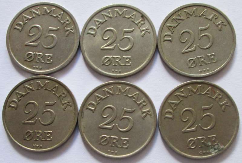 25 Ore Denmark 1950 + 1951 + 1953 + 1955 + 1957 + 1958
