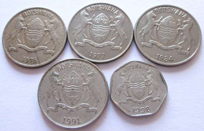 25 Thebe Botswana 1976 + 1977 + 1984 + 1991 + 1998