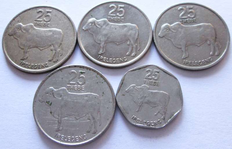 25 Thebe Botswana 1976 + 1977 + 1984 + 1991 + 1998