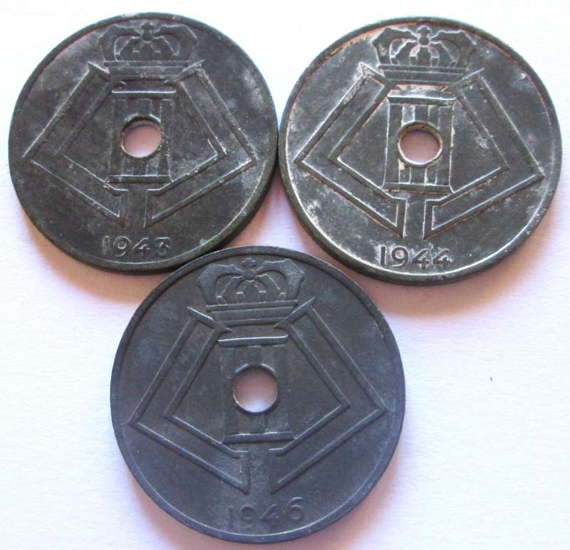 25 Centimes Belgium 1943 + 1944 + 1949