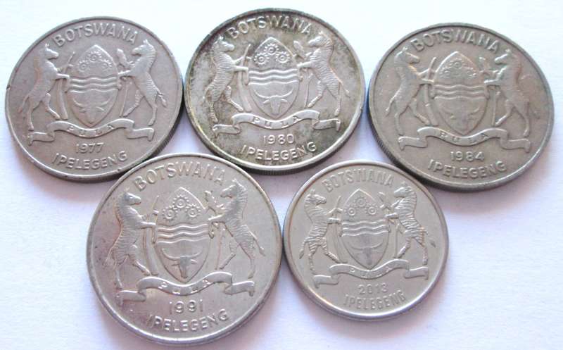 50 Thebe Botswana 1977 + 1980 + 1984 + 1991 + 2013