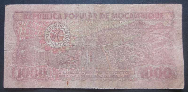 1989 Mozambique 1000 Meticais Serial No CA1357285