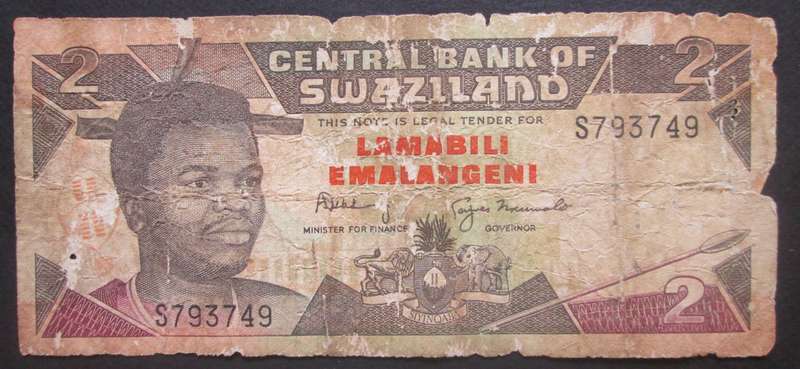 1992 - 1995 Swaziland 2 Emalangeni Serial No S793749