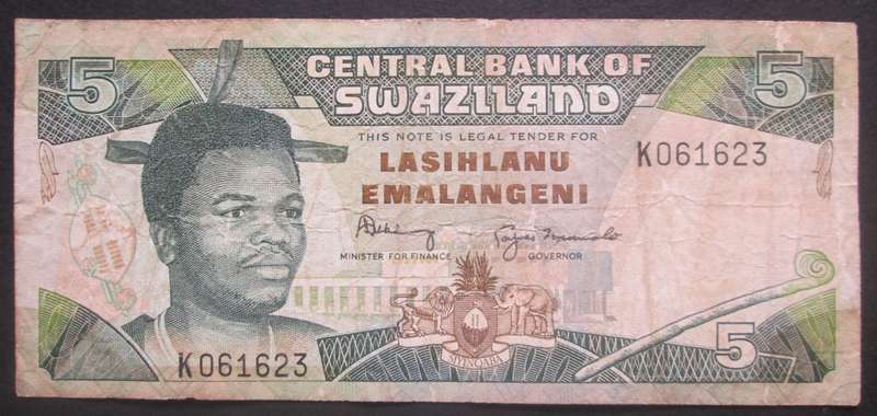1990 - 1995 Swaziland 5 Emalangeni Serial No K061623