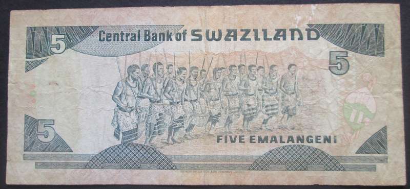 1990 - 1995 Swaziland 5 Emalangeni Serial No K061623