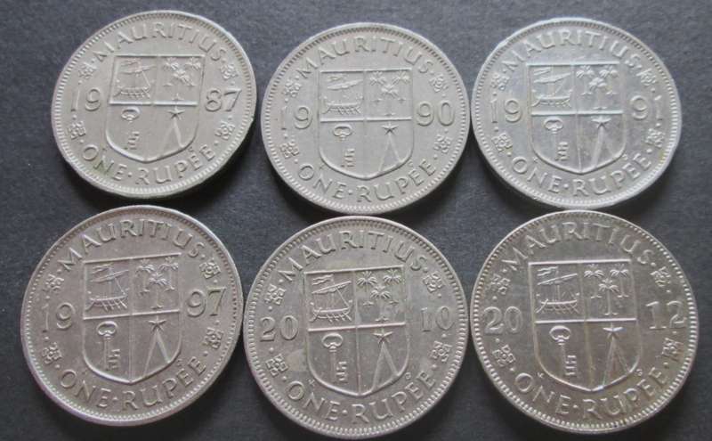1 Rupee Mauritius 1987 + 1990 + 1991 + 1997 + 2010 + 2012