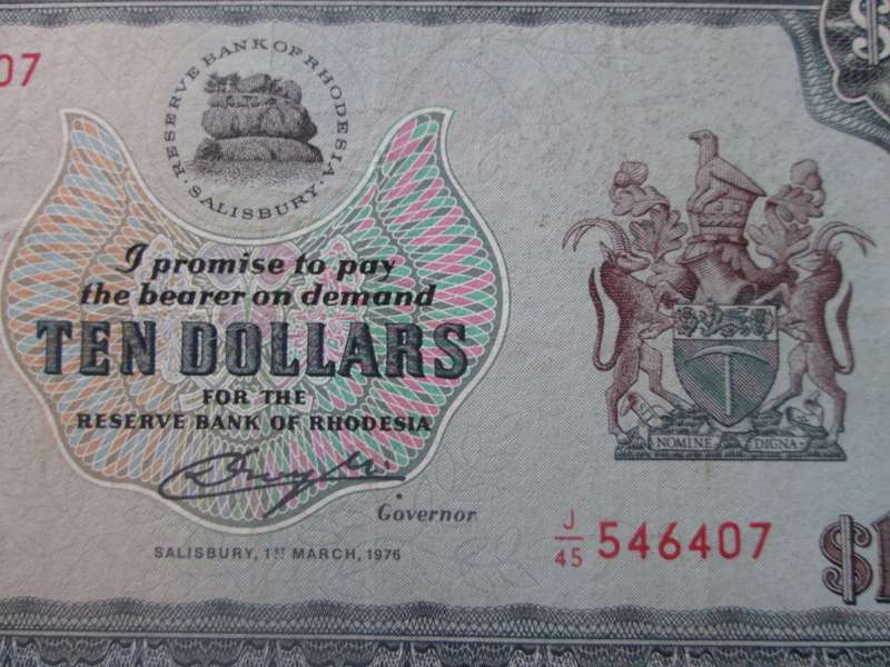 1976 Rhodesia Banknote Ten Dollars Serial Nr J45 546407