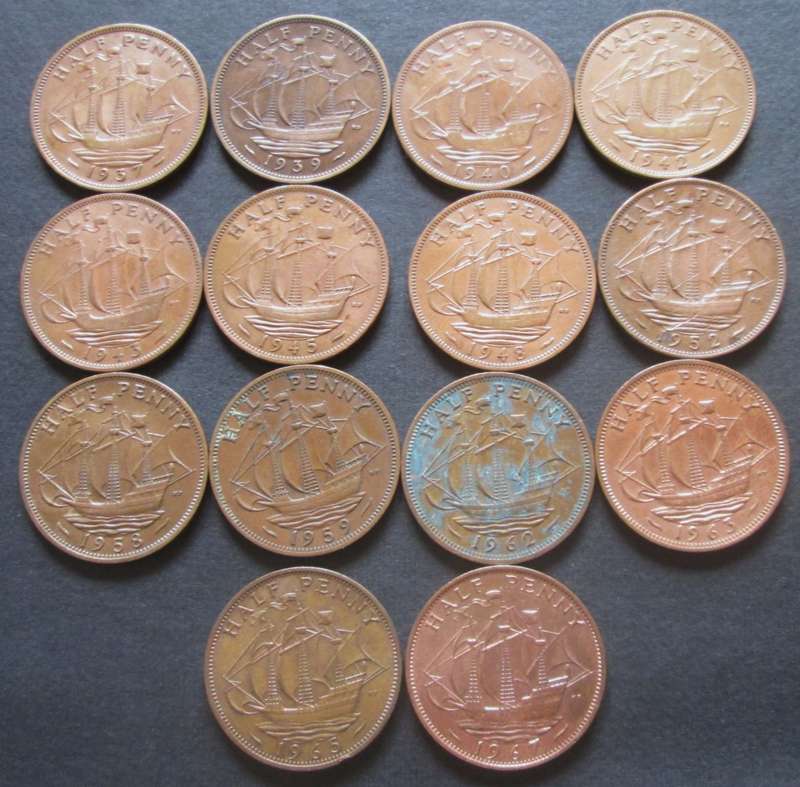 Half Penny Great Britain 1937/39/40/42/43/45/48/52/58/59/62/63/65/67