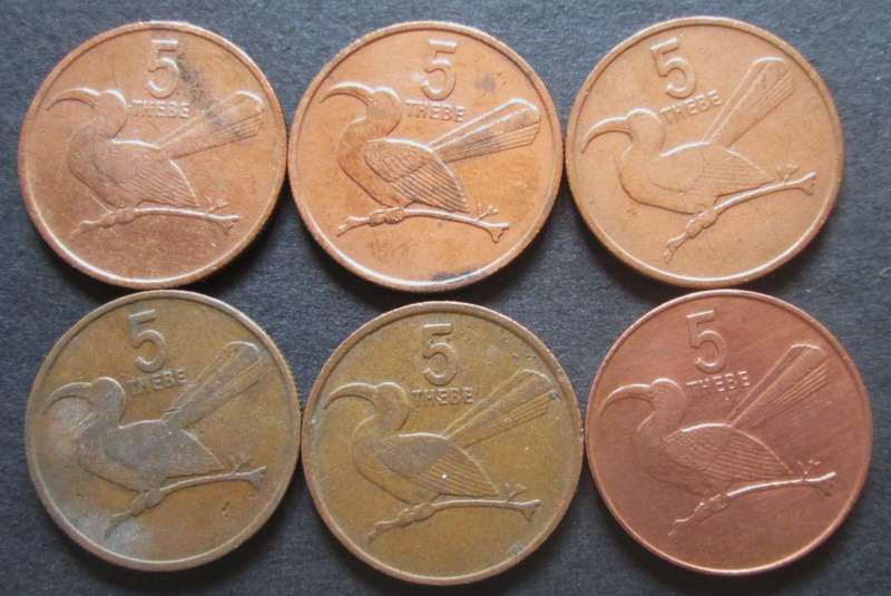 5 Thebe Botswana 1976 + 1980 + 1981 + 1988 + 1989 + 1991
