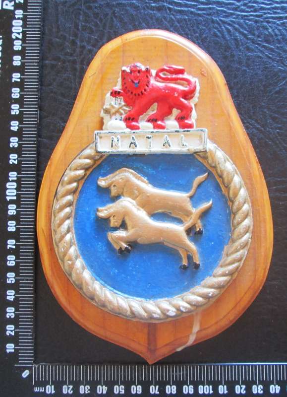 Royal Navy Ship`s Crest Wall Plaque Natal Hand-Painted Plaster
