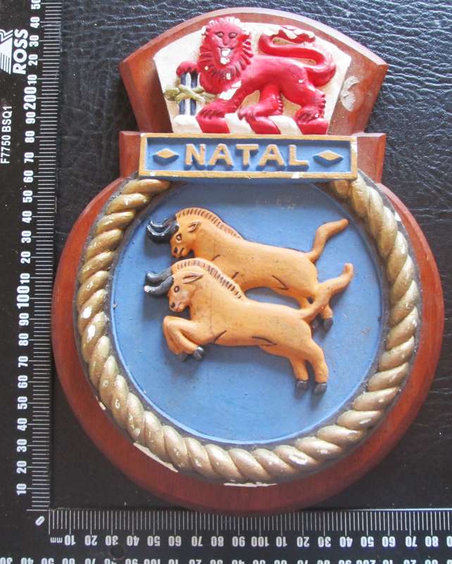 Royal Navy Ship`s Crest Wall Plaque Natal Hand-Painted Plaster