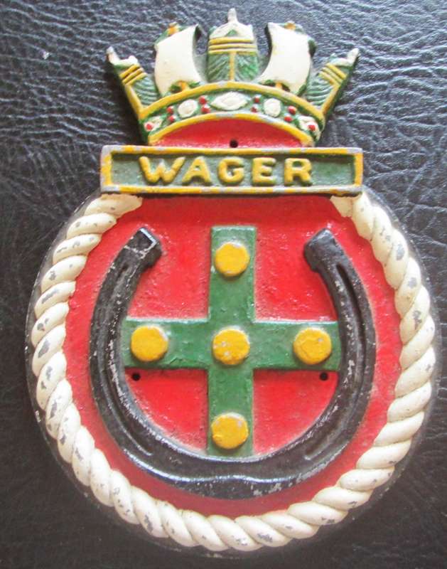 Royal Navy Ship`s Crest Wall Plaque HMS Wager Hand-Painted Plaster