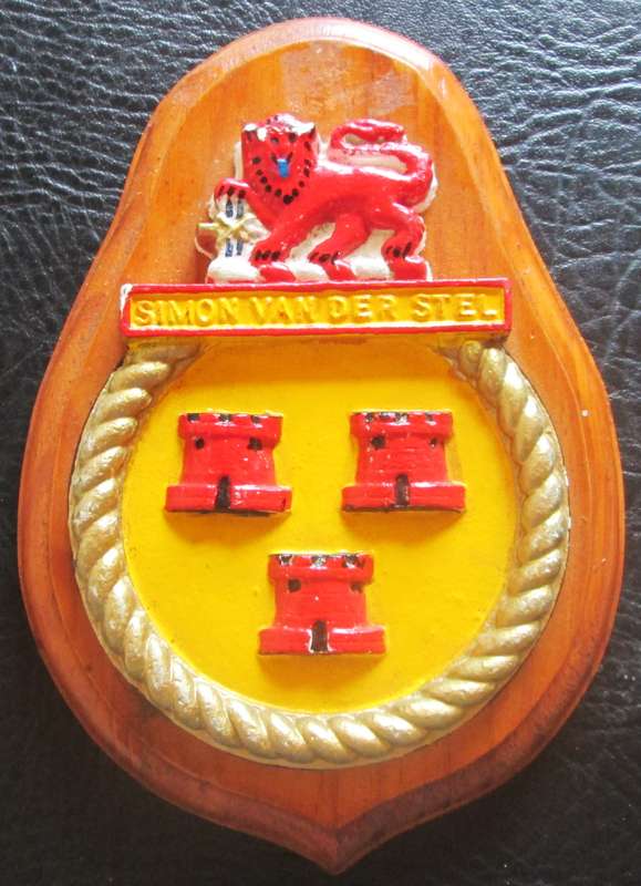 Royal Navy Ship`s Crest Wall Plaque Simon van der Stel Hand-Painted Plaster