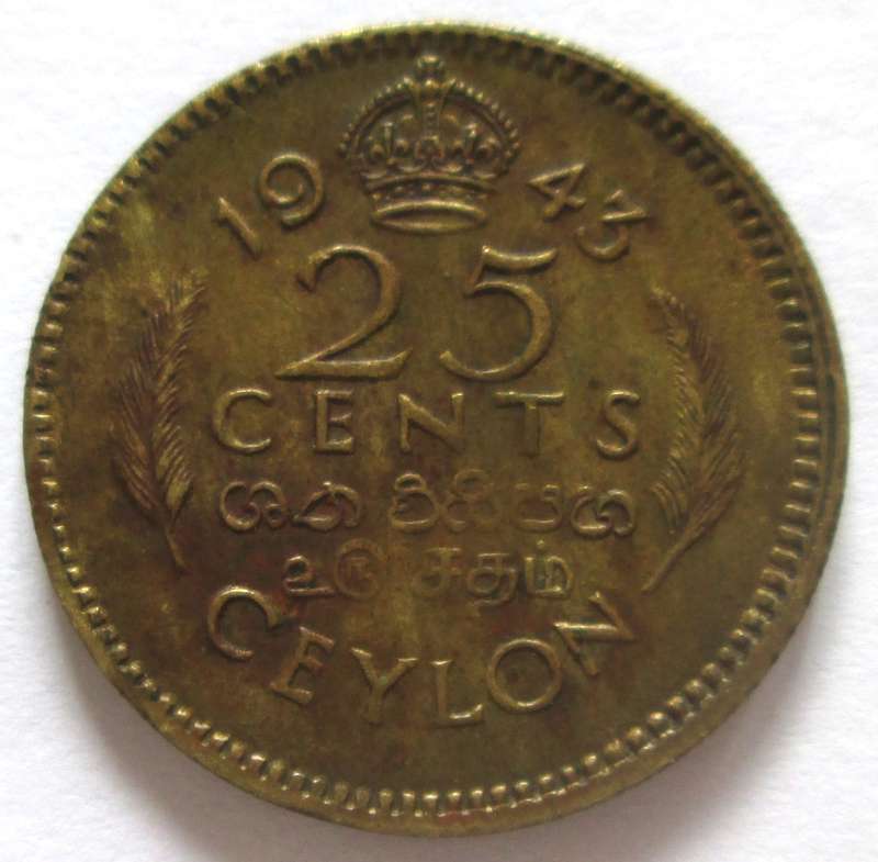 1943 Ceylon 25 Cents