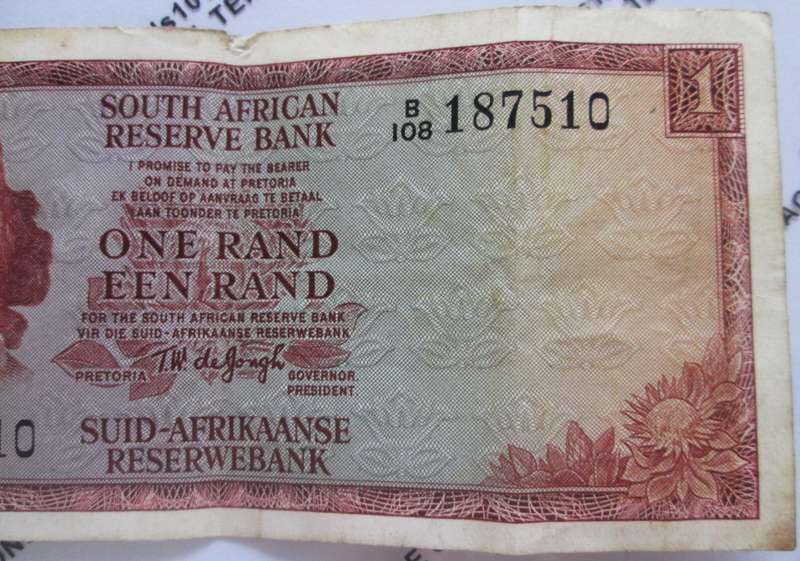 One Rand Republic of South Africa Serial Nr B108 187510