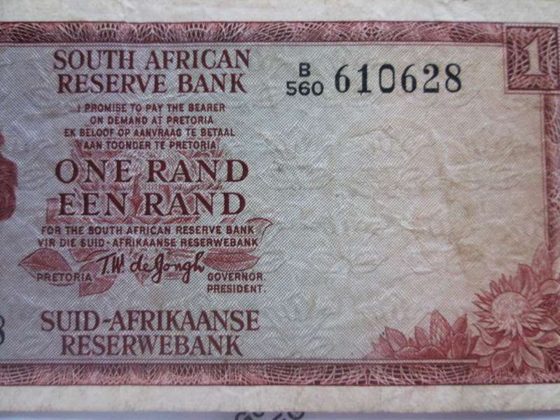 One Rand Republic of South Africa Serial Nr A560 610628