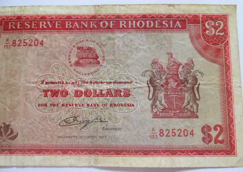1977 Two Dollars Rhodesia Banknote Serial Nr K133 825204